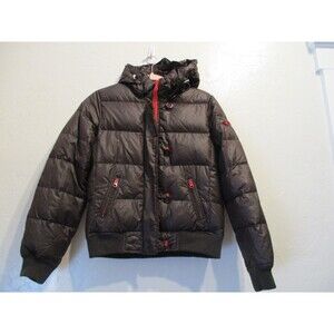 GAP Womens Sz S Down Puffer Jacket Brown Hooded Coat 75% Down Full Zip